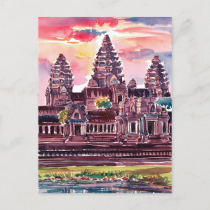 Angkor Wat Cambodia Watercolor Painting Postcard