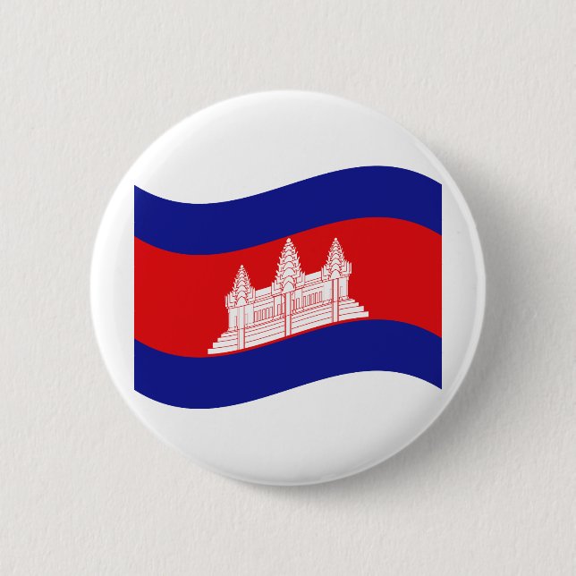 Angkor Wat Cambodian Flag Wave Button (Front)