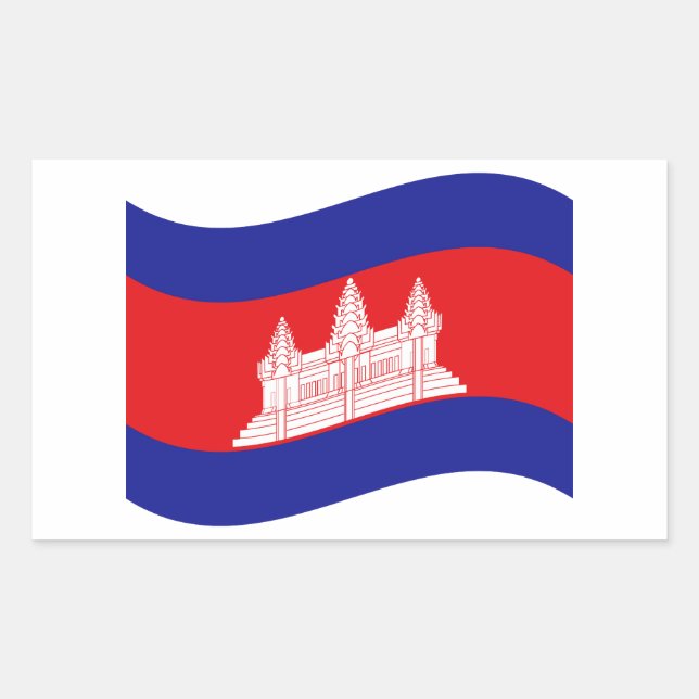 Angkor Wat Cambodian Flag Wave Rectangular Sticker (Front)