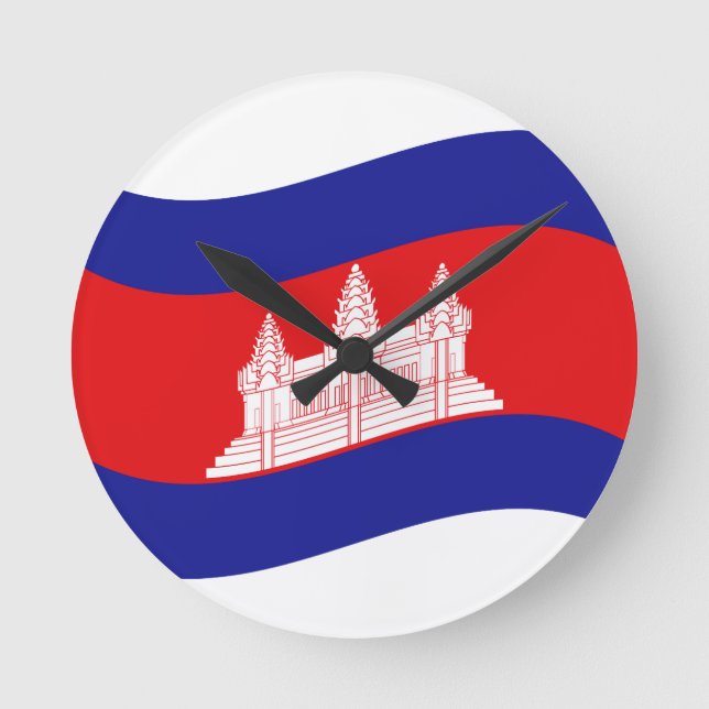 Angkor Wat Cambodian Flag Wave Round Clock (Front)