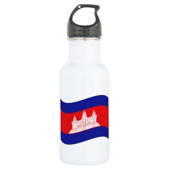 Angkor Wat Cambodian Flag Wave Stainless Steel Water Bottle (Front)