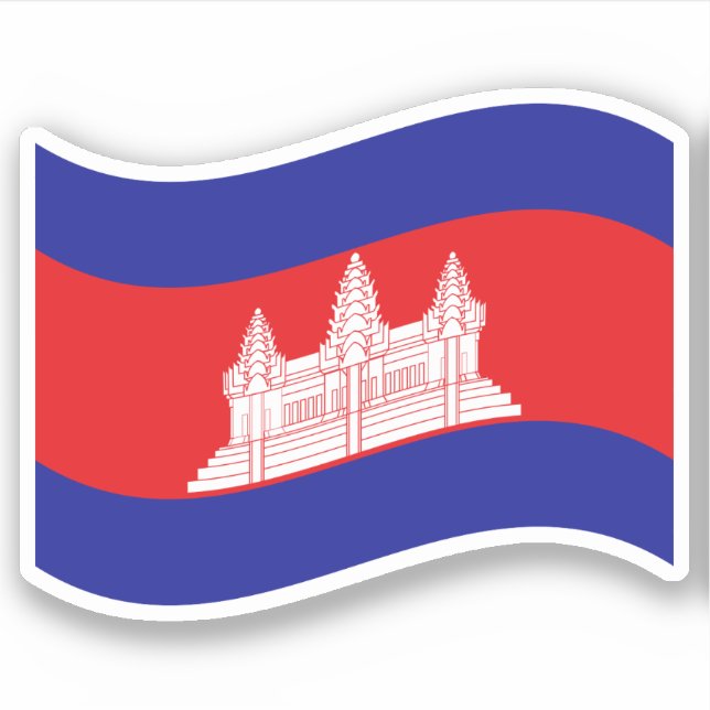Angkor Wat Cambodian Flag Wave Sticker (Front)