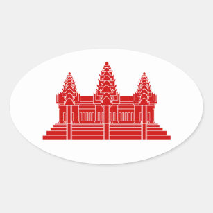Angkor Wat Cambodian / Khmer Flag Oval Sticker