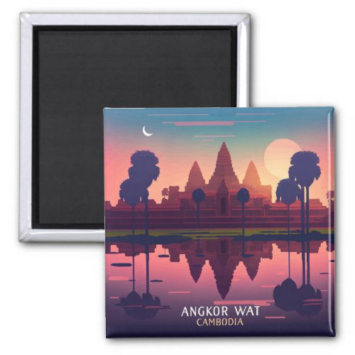 Angkor Wat Sunrise Cambodia Siem Reap Retro Magnet