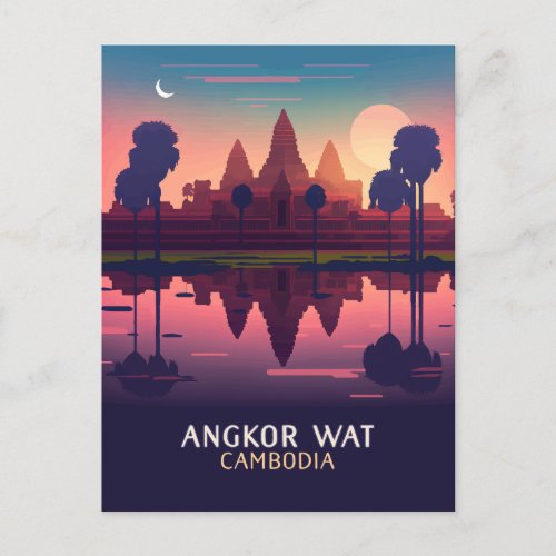 Angkor Wat Sunrise Cambodia Siem Reap Retro  Postcard