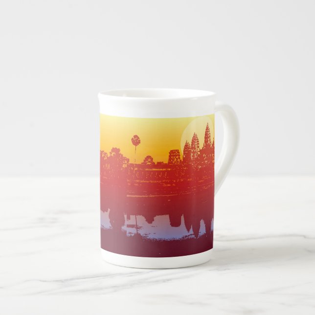 Angkor Wat Sunset Modern Silhouette Art Sunrise Bone China Mug (Front Right)