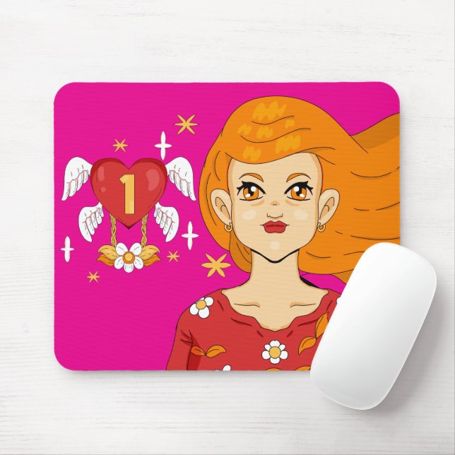 Angle Number One Heart Long Blonde Hair Princess Mouse Pad (With Mouse)