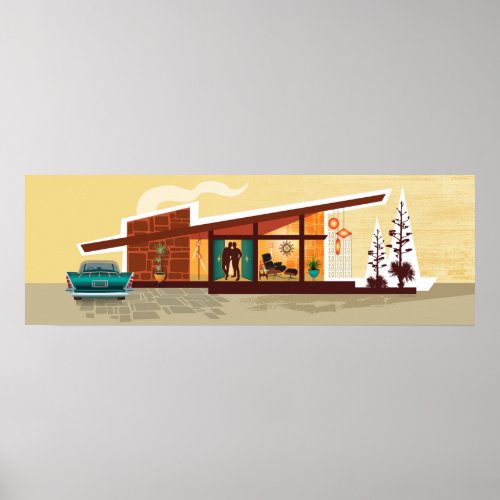 Angle Roof Mid Century Modern House 2 Men Poster