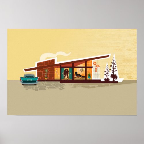 Angle Roof Mid Century Modern House PS 2 Men Poster