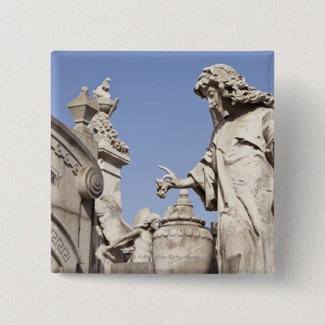Angle Statue Close Up in La Recoleta Cemetery Button (Front)