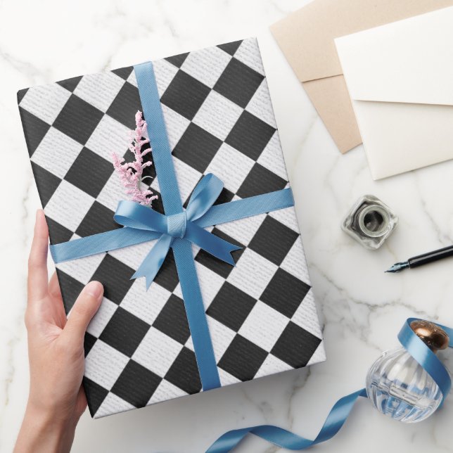 Angled Black and White Checks Wrapping Paper (Gifting)