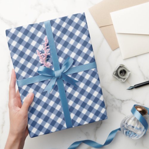 Angled Blue and White Gingham Wrapping Paper