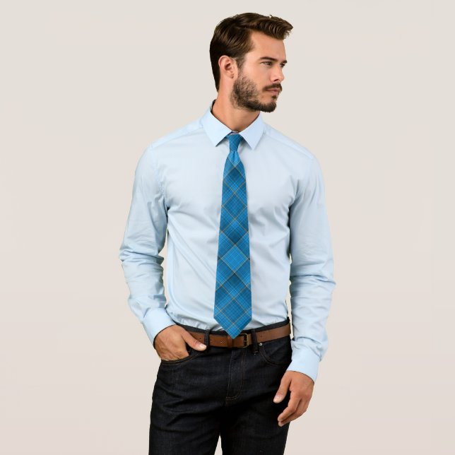 Angled Blue Plaid Pattern Neck Tie (In Situ)