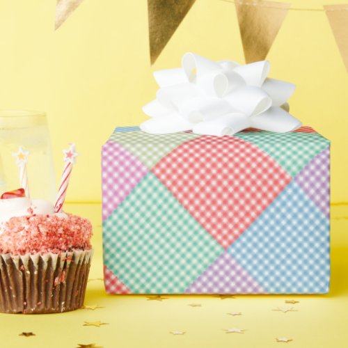 Angled Gingham Patchwork Wrapping Paper