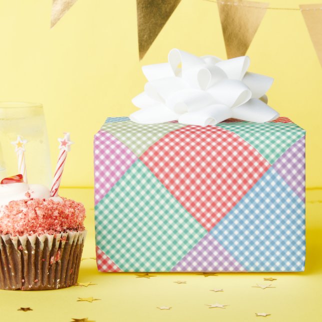 Angled Gingham Patchwork Wrapping Paper (Birthday Party)