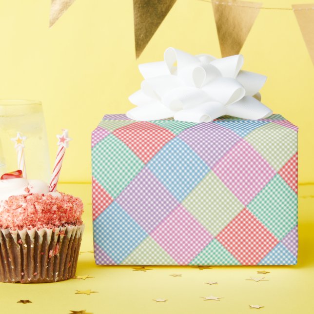 Angled Gingham Patchwork Wrapping Paper (Birthday Party)