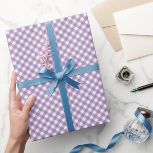 Angled Lavender and White Gingham Wrapping Paper