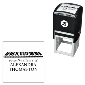 Angled Piano Keyboard Library Book Name Self-inking Stamp
