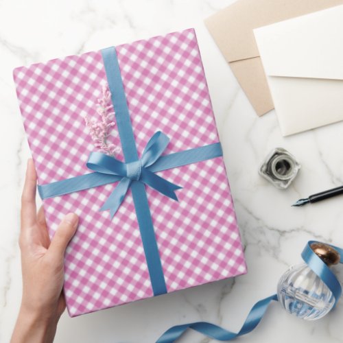 Angled Pink and White Gingham Wrapping Paper