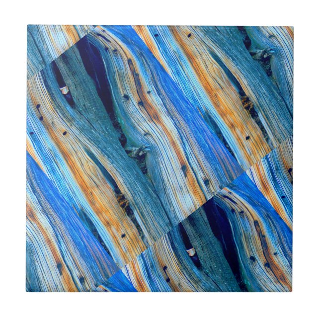 angled rustic blue wood boards ceramic tile (Front)