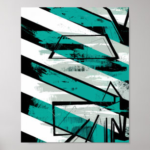 Angled Stripes with Teal Brush Textures Poster