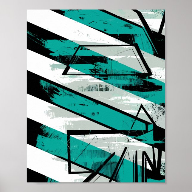 Angled Stripes with Teal Brush Textures Poster (Front)