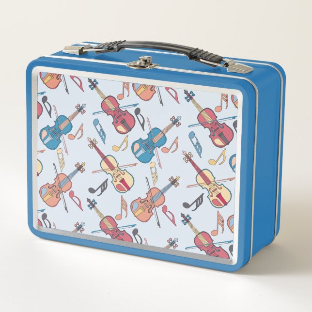 Angled Violin and Music Notes Metal Lunch Box (Front)