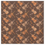 Angled Violins Music Notes Brown Fabric