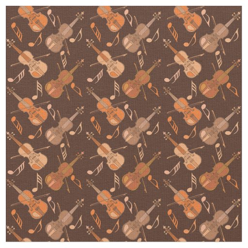 Angled Violins Music Notes Brown Fabric