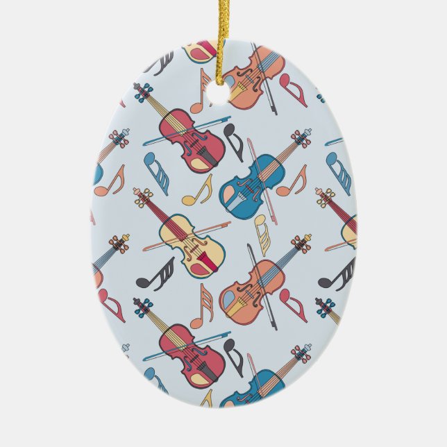 Angled Violins Music Notes Ceramic Ornament (Front)
