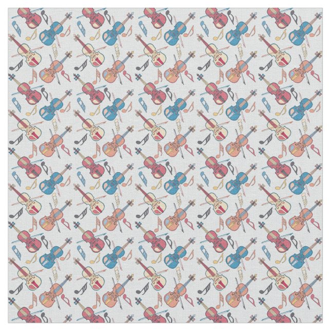 Angled Violins Music Notes Fabric (Close Up)