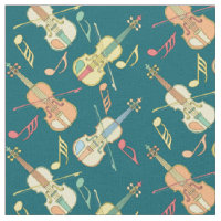 Angled Violins Music Notes Fabric