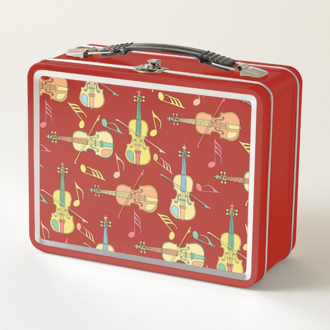 Angled Violins Music Notes  Metal Lunch Box (Front)