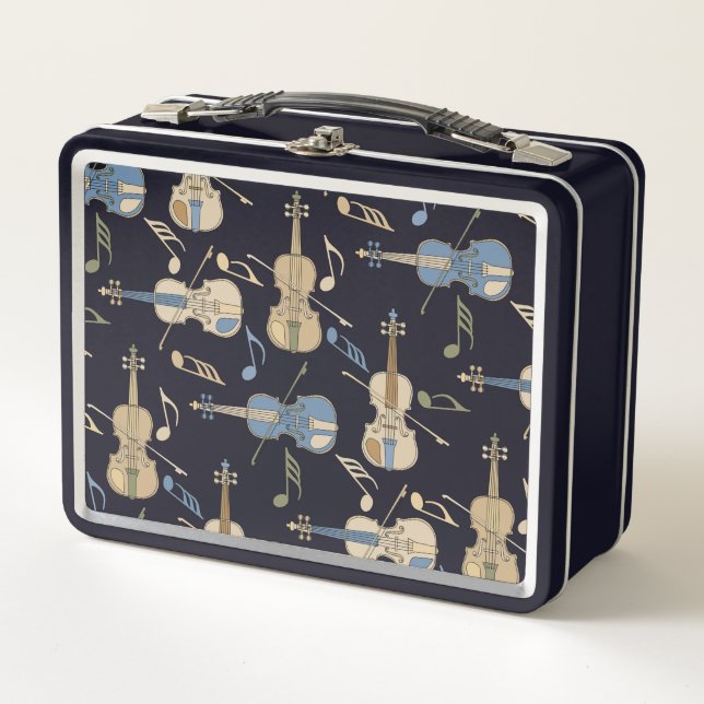 Angled Violins Music Notes  Metal Lunch Box (Front)