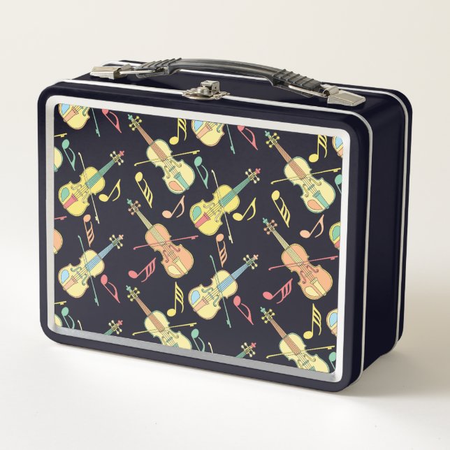 Angled Violins Music Notes  Metal Lunch Box (Front)