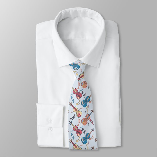 Angled Violins Music Notes Neck Tie (Tied)