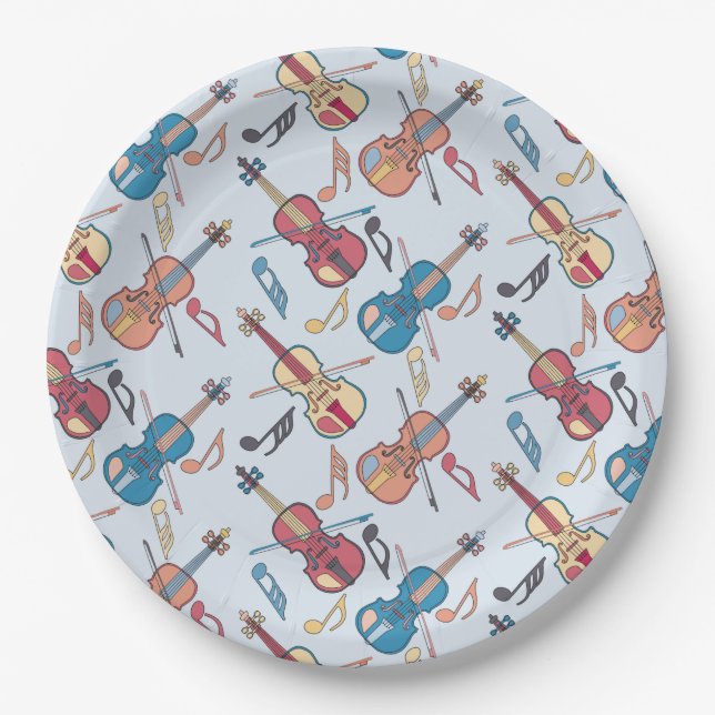 Angled Violins Music Notes Paper Plates (Front)
