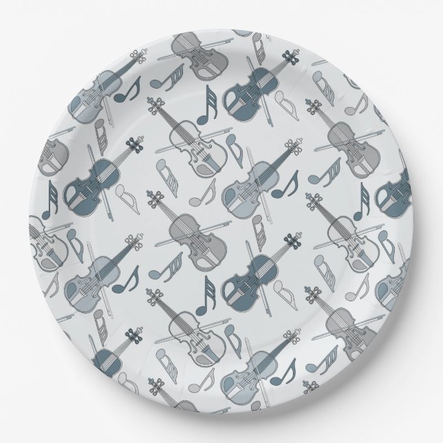 Angled Violins Music Notes Paper Plates (Front)