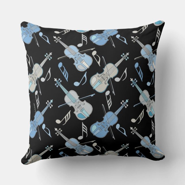 Angled Violins Music Notes  Throw Pillow (Back)