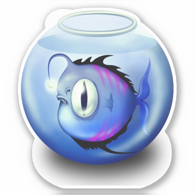 Angler fish aquarium fish bowl cute blue white sticker (Front)
