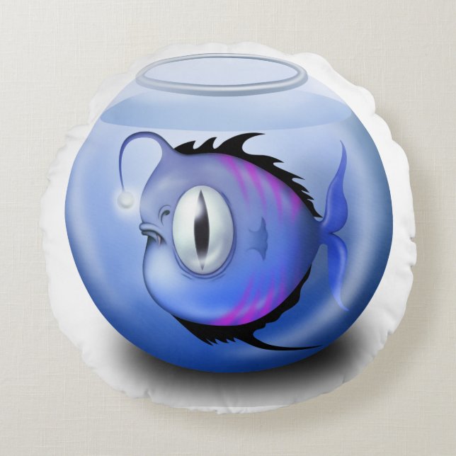 Angler fish aquarium fish bowl cute round pillow (Front)