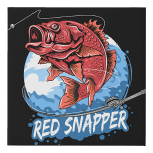 angler-fish-red-snapper-fisherman-artwork-vector faux canvas print