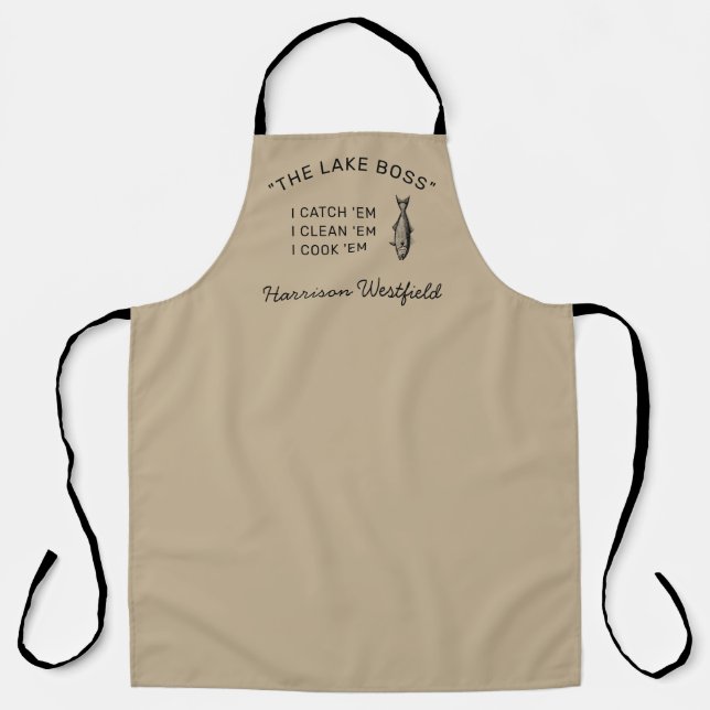 Angler Fishing Humor Personalized Khaki Apron (Front)