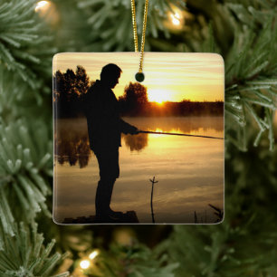 Angler morning ceramic ornament