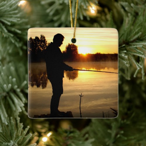 Angler morning ceramic ornament