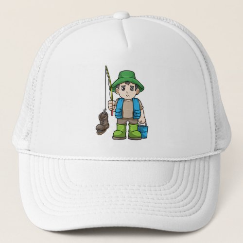 Angler with Fishing rod  Bucket Trucker Hat