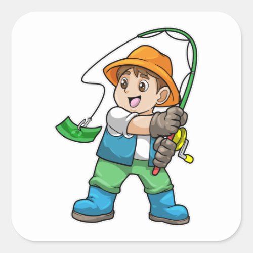 Angler with Fishing rod Square Sticker