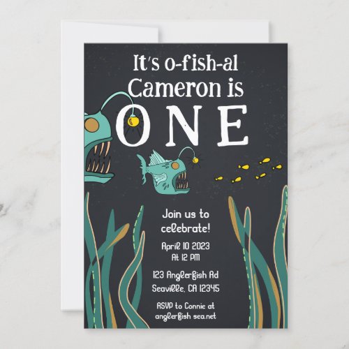 Anglerfish Deep Sea Ocean First Birthday  Invitation