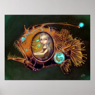 Anglerfish Submarine steampunk lowbrow Art Print