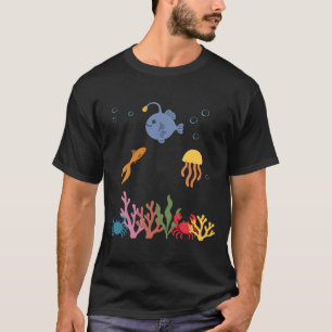 Anglerfish Underwater Kids Goldfish Jellyfish T-Shirt